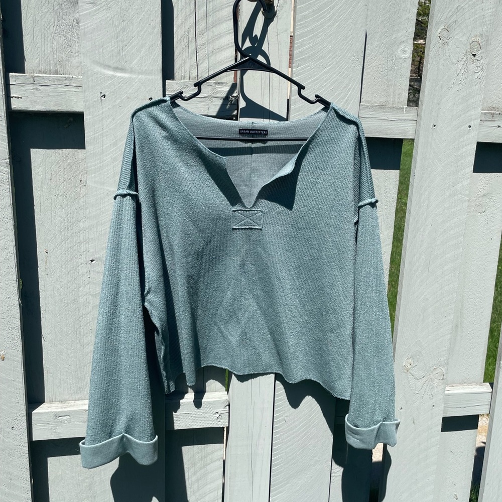 Cuffed-Sleeve Urban Outfitters Ribbed Sea Green Shirt